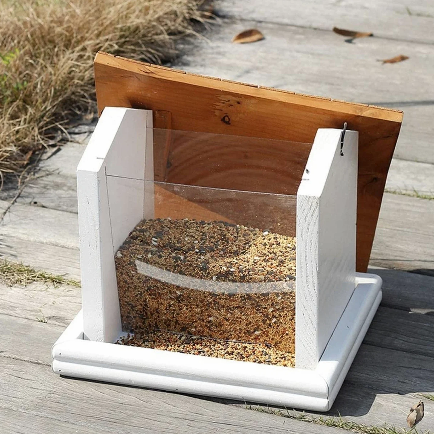 Comedero Pajaros Exterior Jardín De Alimentación Pájaros Madera Casa Salvajes Alimentador Al Aire Libre Colgando A Prueba Lluvia Balcón Patio