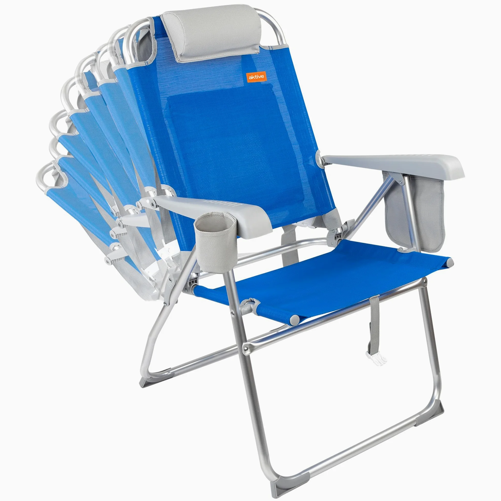 AKTIVE 62631 - Silla de playa plegable superresistente c/cojín, bolsa y bolsillo 47x63x99 cm, Azul