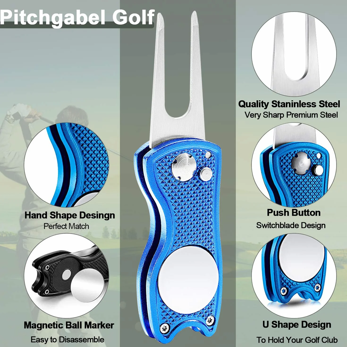 Pitch Fork Golf Arreglapiques Herramienta de reparación Resistente Estable Accesorio para Golf