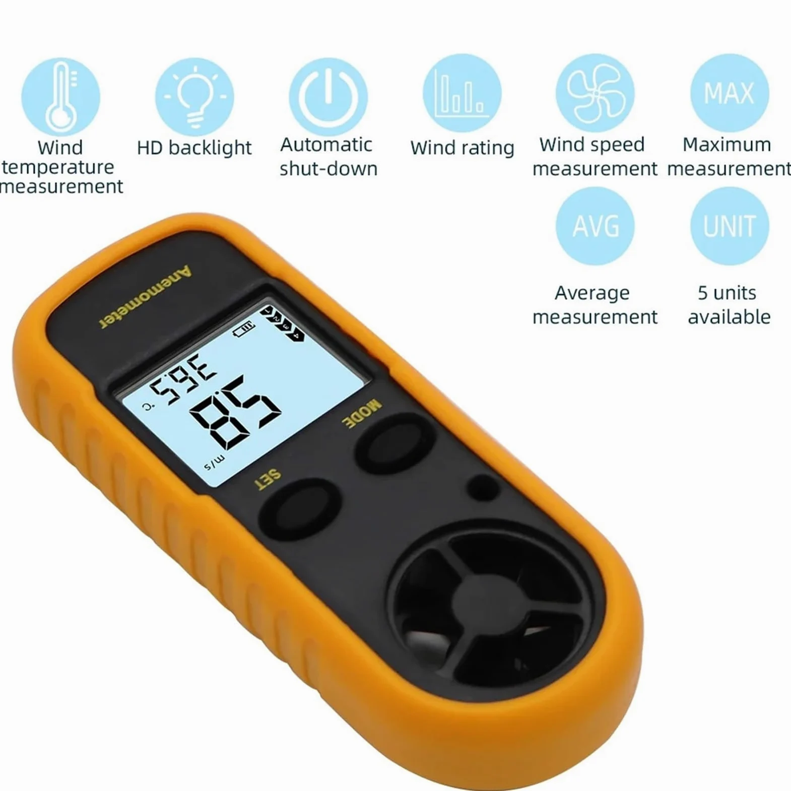 Anemómetro digital, Anemómetro Digital, termómetro para medir la velocidad del viento, probador de temperatura, portátil, alta precisión, medidor 0-30m/s
