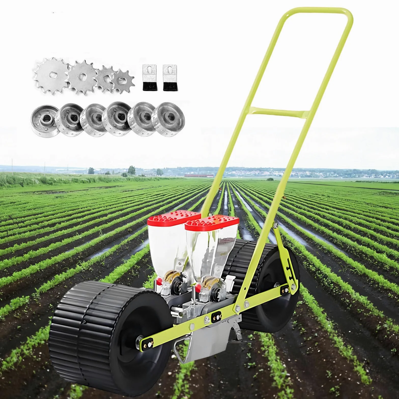 Sembradora Manual De Precisión para Huertos, para Semillas De Hortalizas De 2 a 10 Mm, con Distancia Entre Hileras, Profundidad Y Distancia Entre Plantas Ajustables 2Row