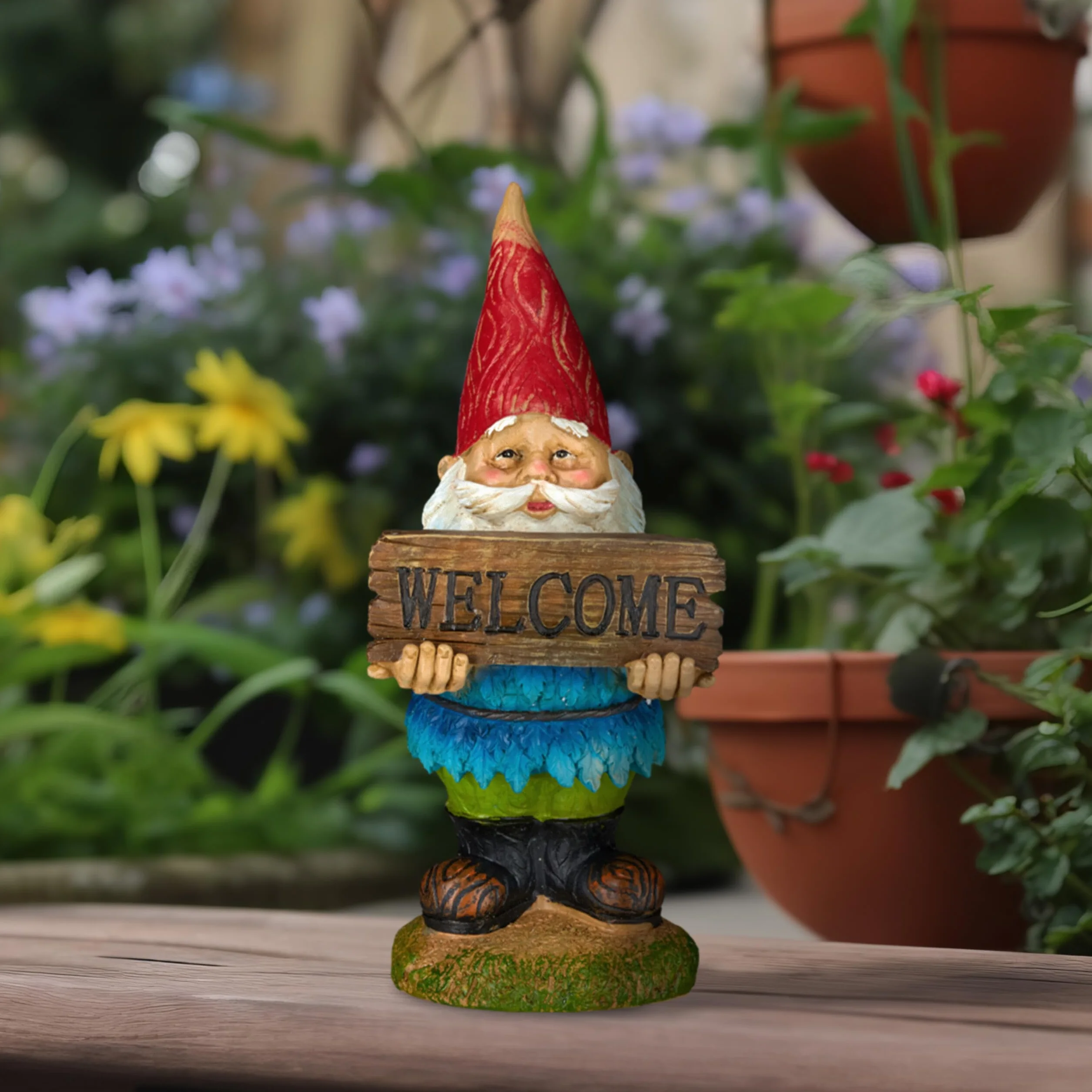 Relaxdays Gnomo de jardín «Welcome», Impermeable, Figura Decorativa, Diseño clásico, Multi-Color