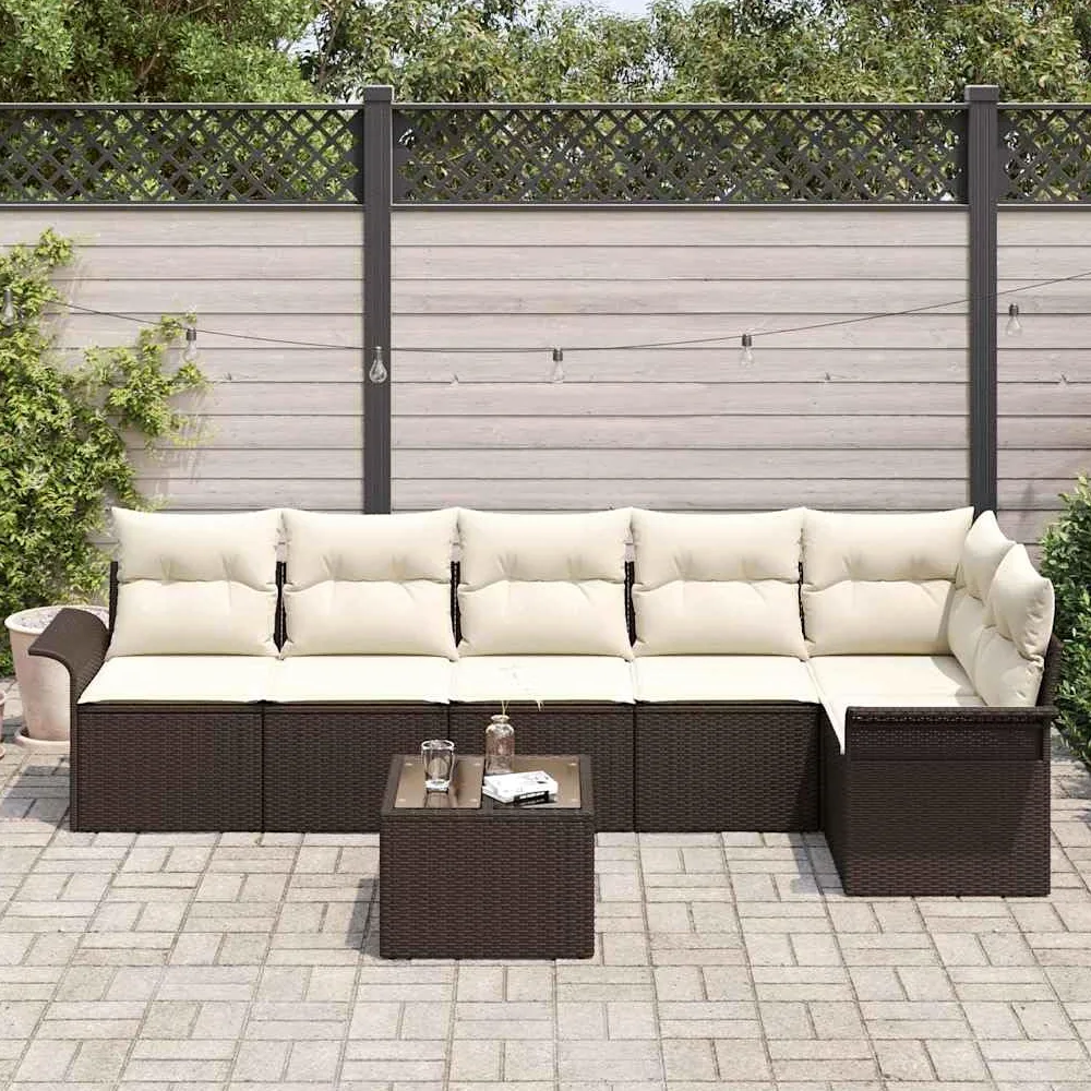 7-TLG - Mesa y cojín (ratán, 6 personas, resistente a la intemperie, para balcón/terraza)