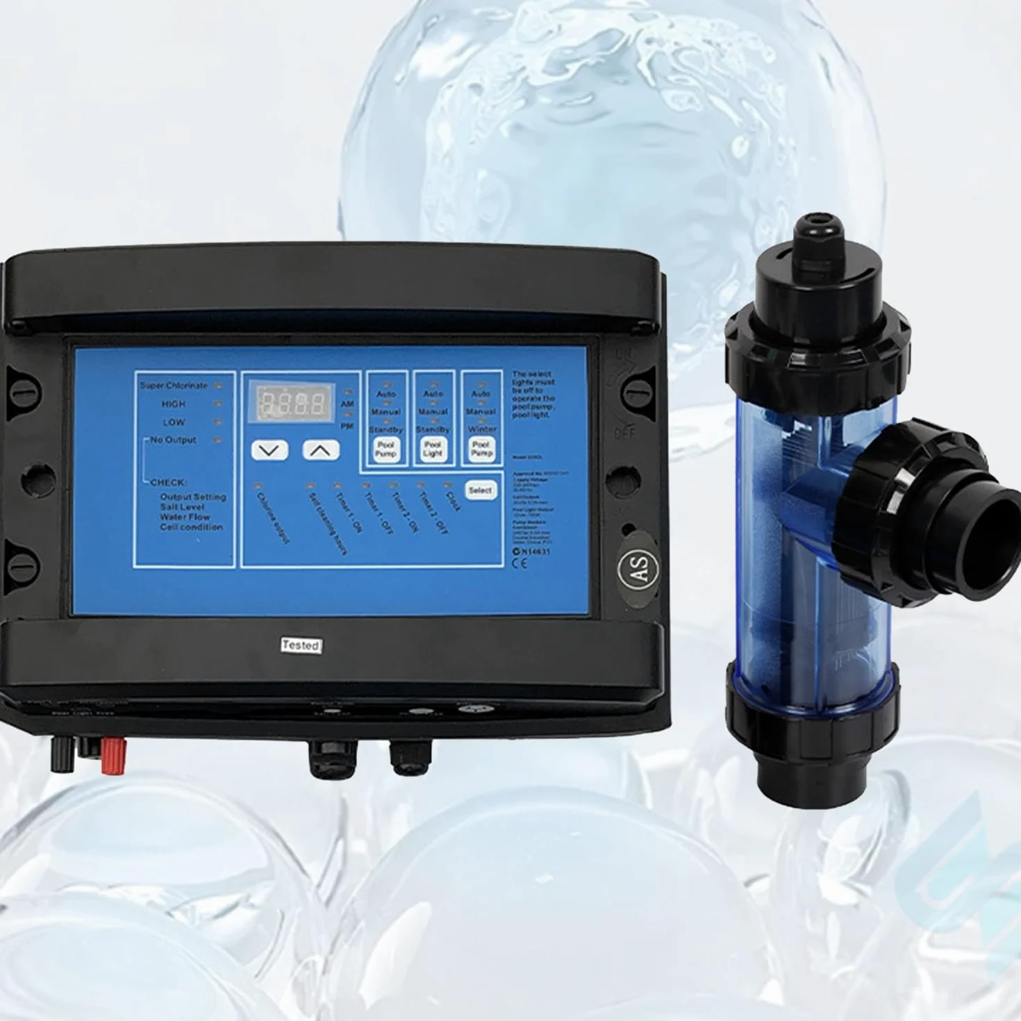 Generador de sal autolimpiante para piscinas y spas, niveles de salida de cloro ajustables