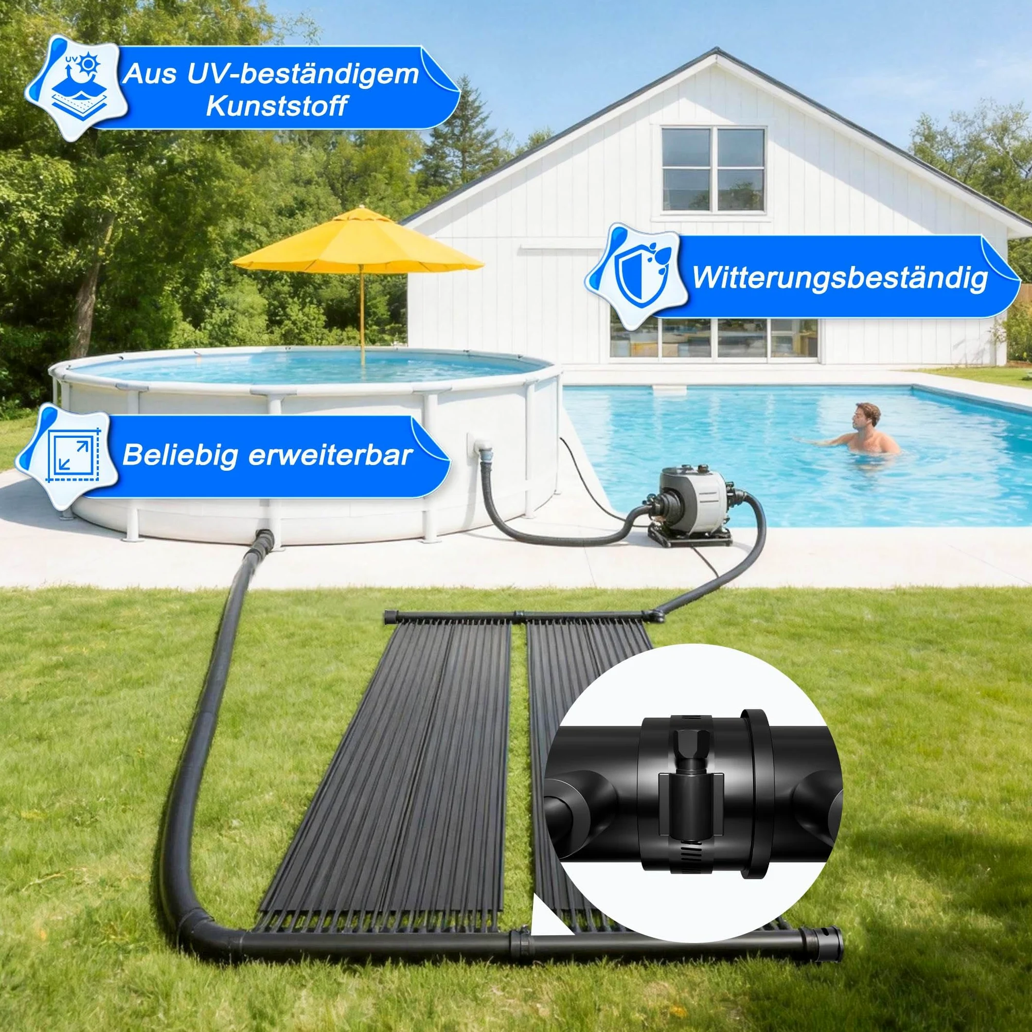 ACXIN Colector solar para piscina, calefacción solar de 300 cm x 70 cm, calentador de piscina solar para piscina, esterilla solar, bomba de calor ecológica alternativa, 32 canales, tubo EPDM, color