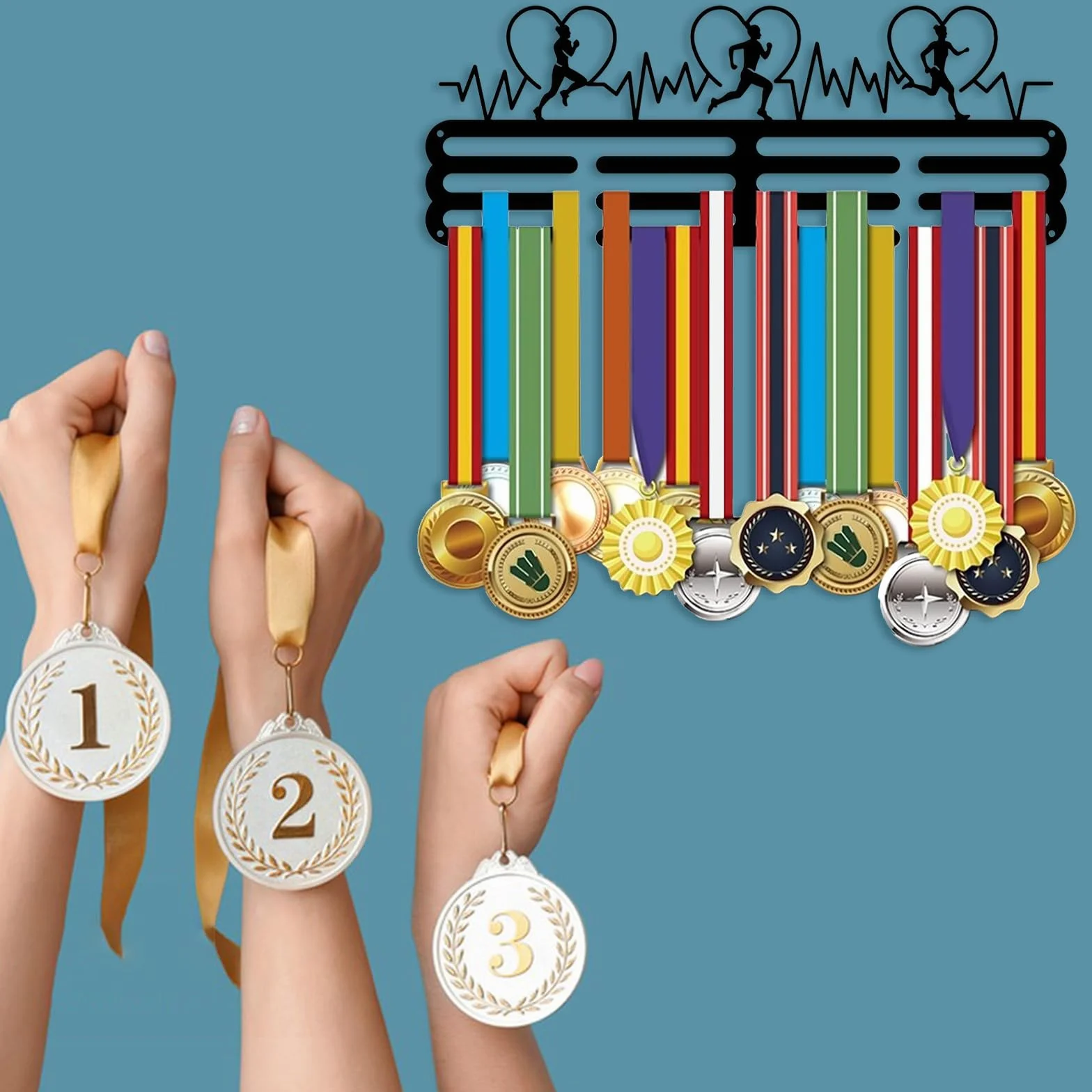 SUPERDANT Running Medal Display Hanger for Men Women Marathon Medals Rack Holds 60 Medals Black