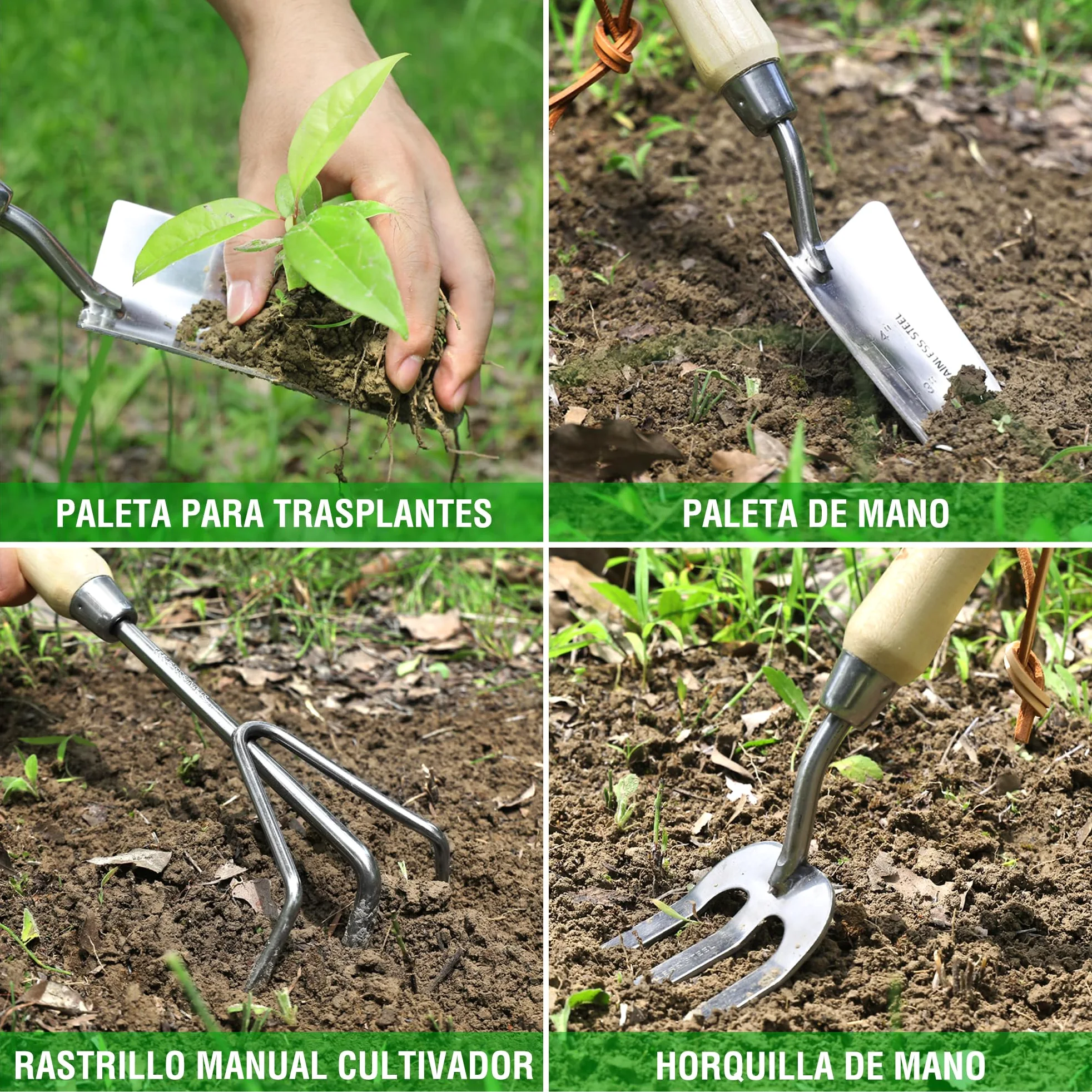 WORKPRO Juego de Herramientas para Jardín 8PC, Juego de Herramientas Jardinería de Acero Inoxidable, con Mango de Madera, Bolsa de Jardín