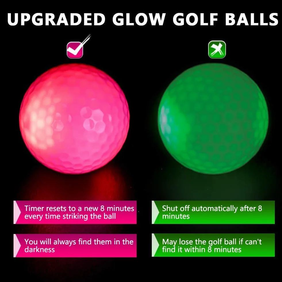 THIODOON Bolas de Golf LED Luminosas para Práctica Nocturna Larga Distancia 6 Colores