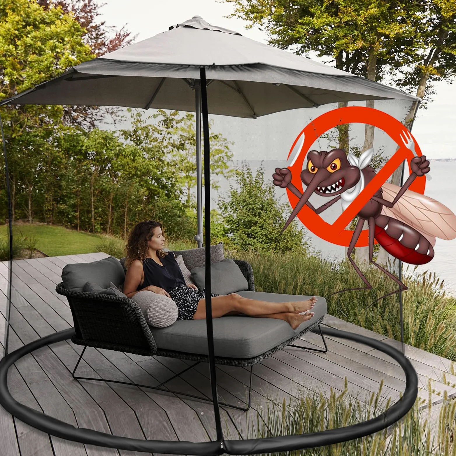 Mosquitera para Sombrilla Terrazas 300x300x230cm con Cremallera y Base Rellenable