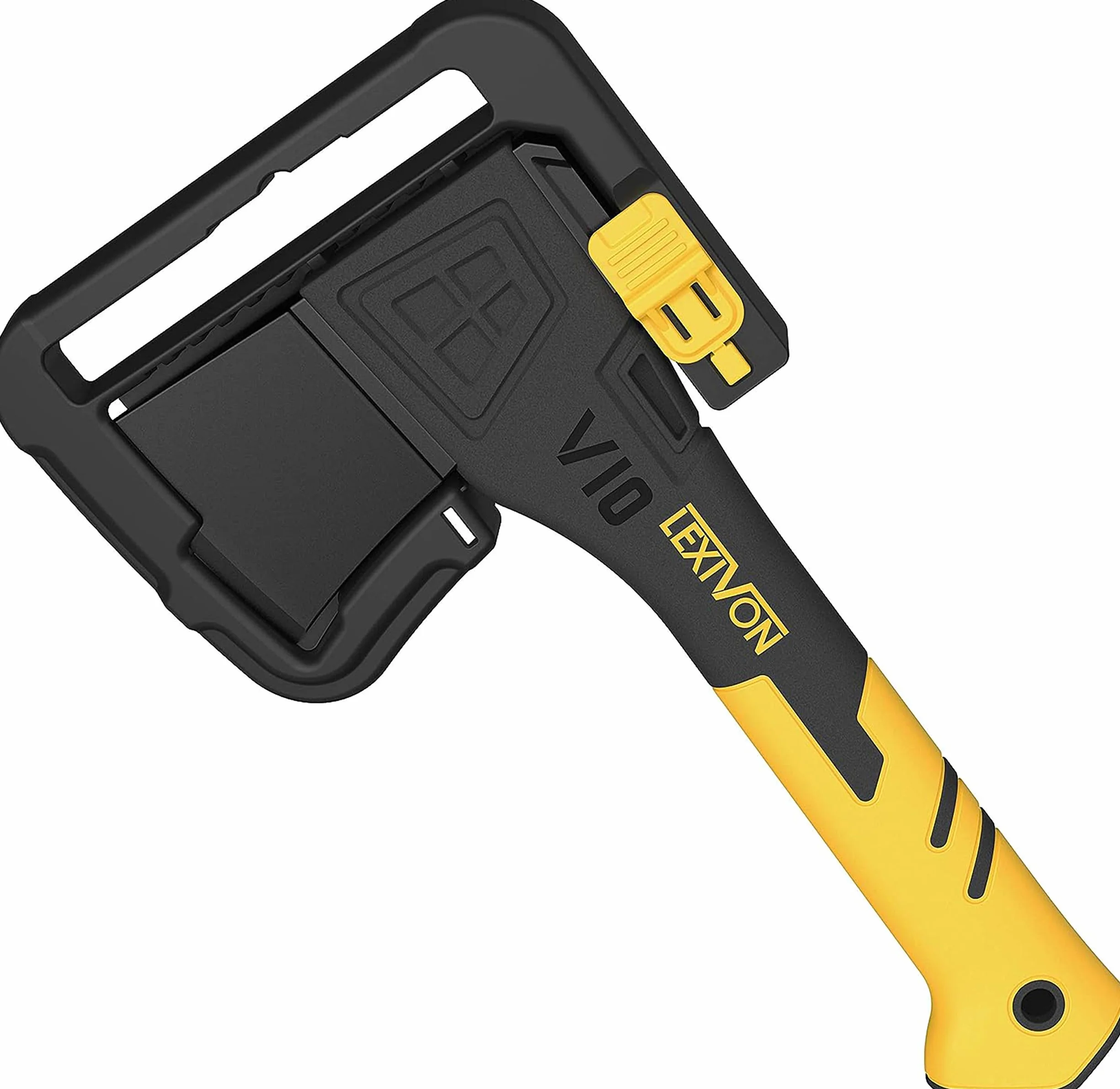 LEXIVON V10 Hacha de Camping de Longitud: 25 CM | Agarre ergonómico TPR, Mango Compuesto Ligero de Fibra de Vidrio | Funda Protectora incluida (LX-V10)