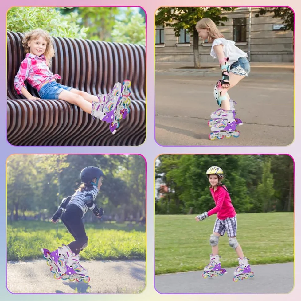 Patines en Línea Ajustables para Niños Principiantes, Patines de Ruedas Violeta Arco Iris