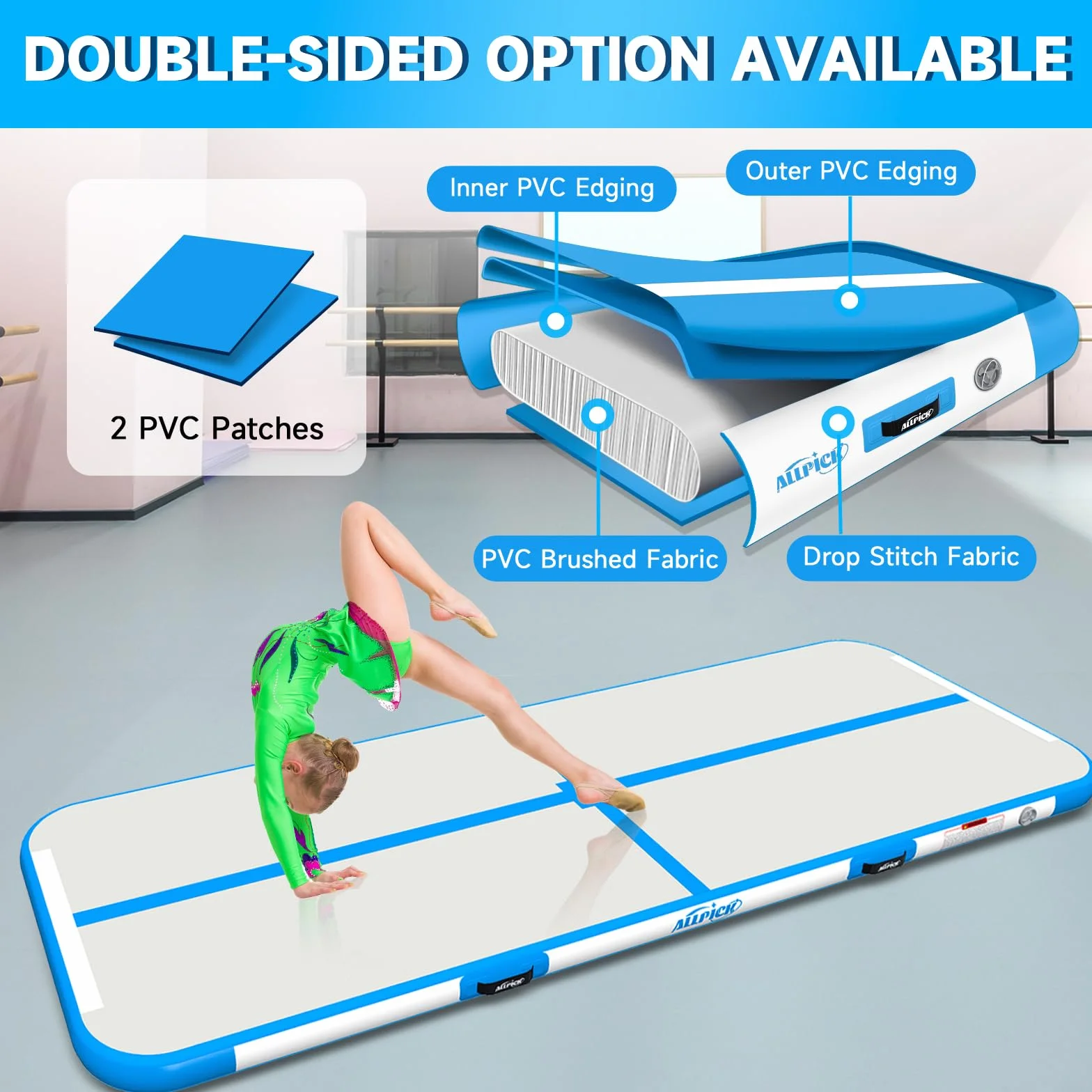 ALLPICK Esterilla de gimnasia inflable 3/4 m 10/20 cm alto diseño doble cara yoga balanceo