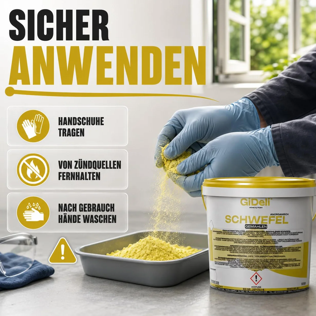 GiDeli Azufre en polvo 5 kg inorgánico 99,9% fino para la industria cosmética cuidado del suelo plantas azufre en cubo