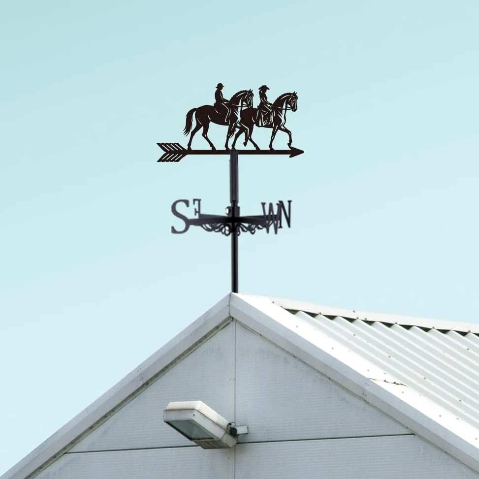 SUPERDANT 1 juego de veletas de hierro negro para jinetes de caballos de hierro, veleta de viento, indicador de viento, fácil de instalar, listo para regalo, adecuado para patio, casas y cobertizos de