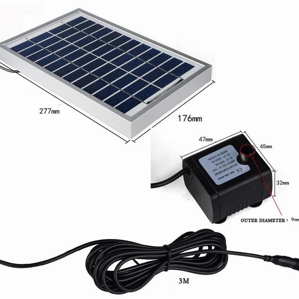Bomba Agua Panel Energía Solar 5W Solar Bombas para Fuentes, Bomba de Agua Solar Monocristalino Bomba Agua con 8 boquillas Para estanques pequeños, piscinas, acuarios, baños de aves, jardines, 380L/H