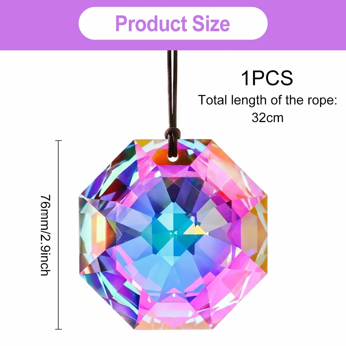 76mm Prismas para Ventana, Suncatcher Cristal, Cristal Colgante, Atrapasueños de Cristal Facetado, Atrapasueños Cristals Grande, Atrapasoles Colgantes de Cristals, para Jardines, Ventanas