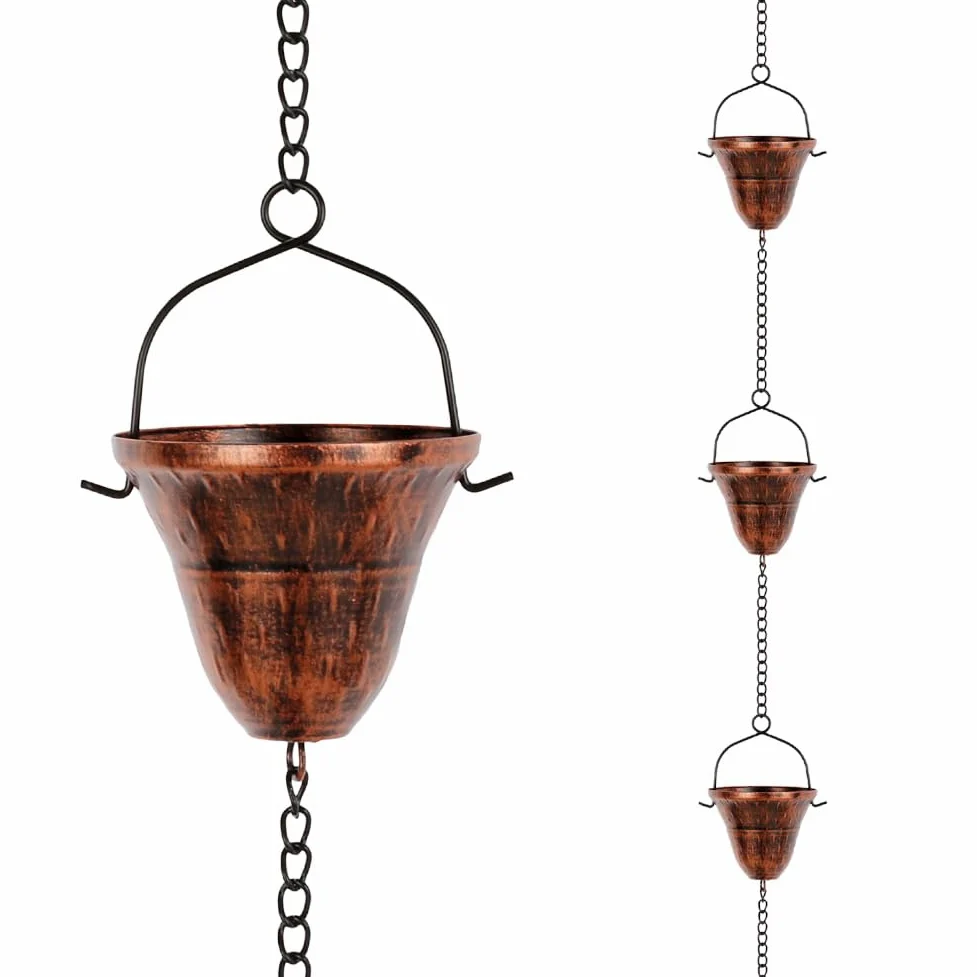 dreamysoul Cadenas de Lluvia de Cobre para Exteriores, 10.43 pies con 12 Tazas, Cadenas de Recogida de Lluvia para canalones de bajante, Drenaje de Aleros