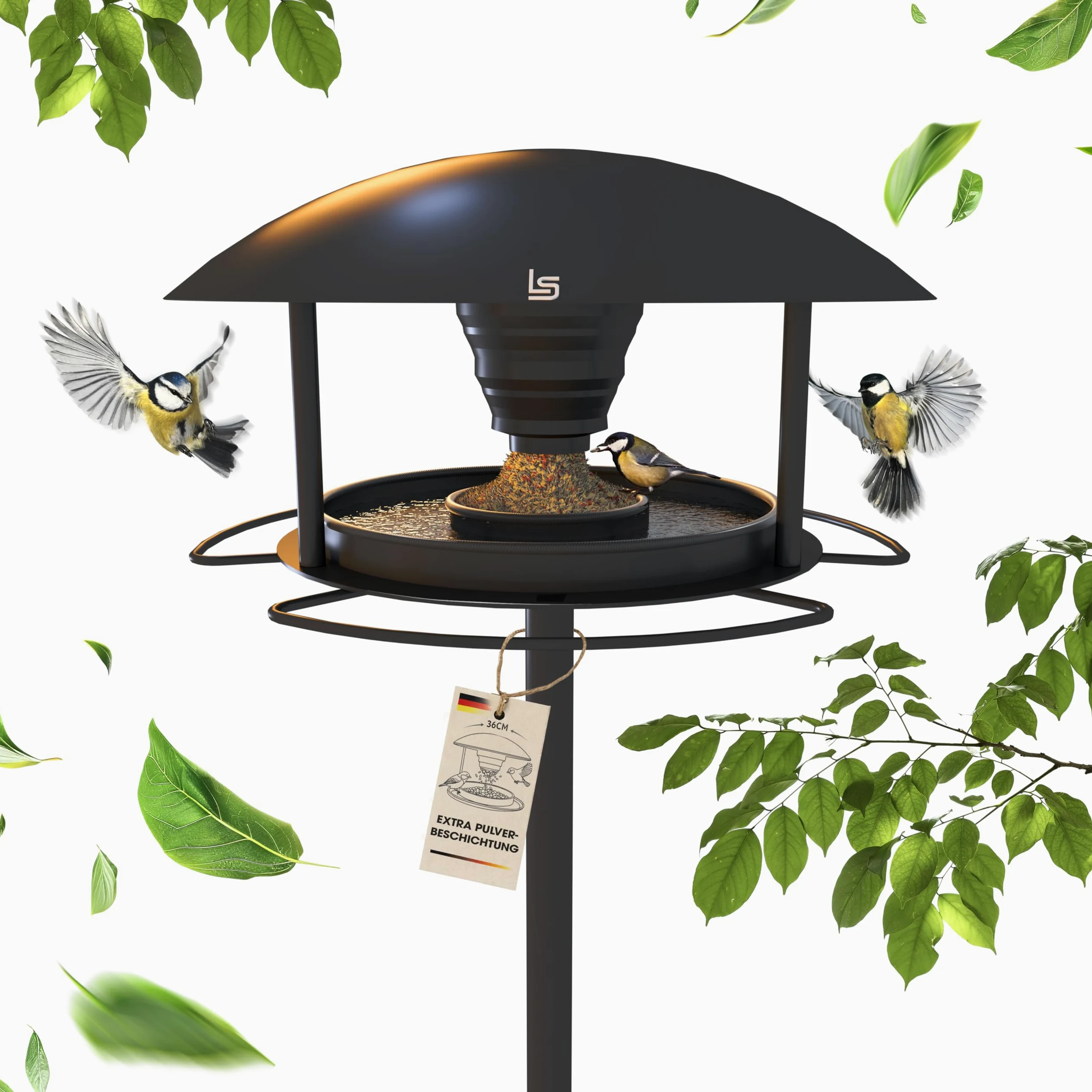 Schenk - Casa para pájaros con soporte, resistente a la intemperie [3 en 1 XXL comedero para pájaros] Comedero para pájaros de metal, grande, robusto, pajarera, comedero de pie, duradero, diseño