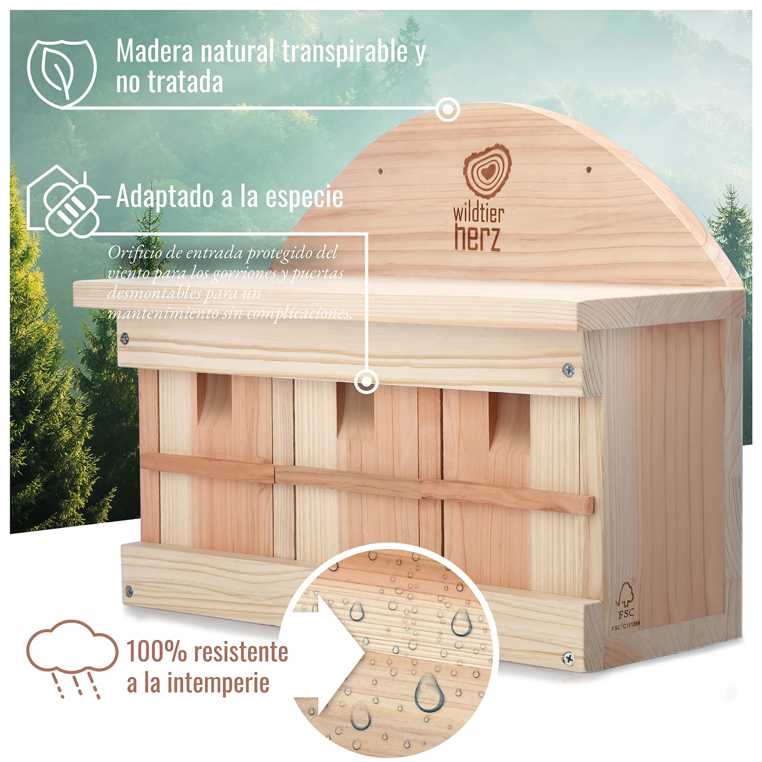 Wildtier Herz Nido de Madera para pájaros, Caja de Madera de 42cm x 32,5cm x 17cm, Atornillada, Sin Tratar, Resistente a la Intemperie, Provee un Espacio para anidar