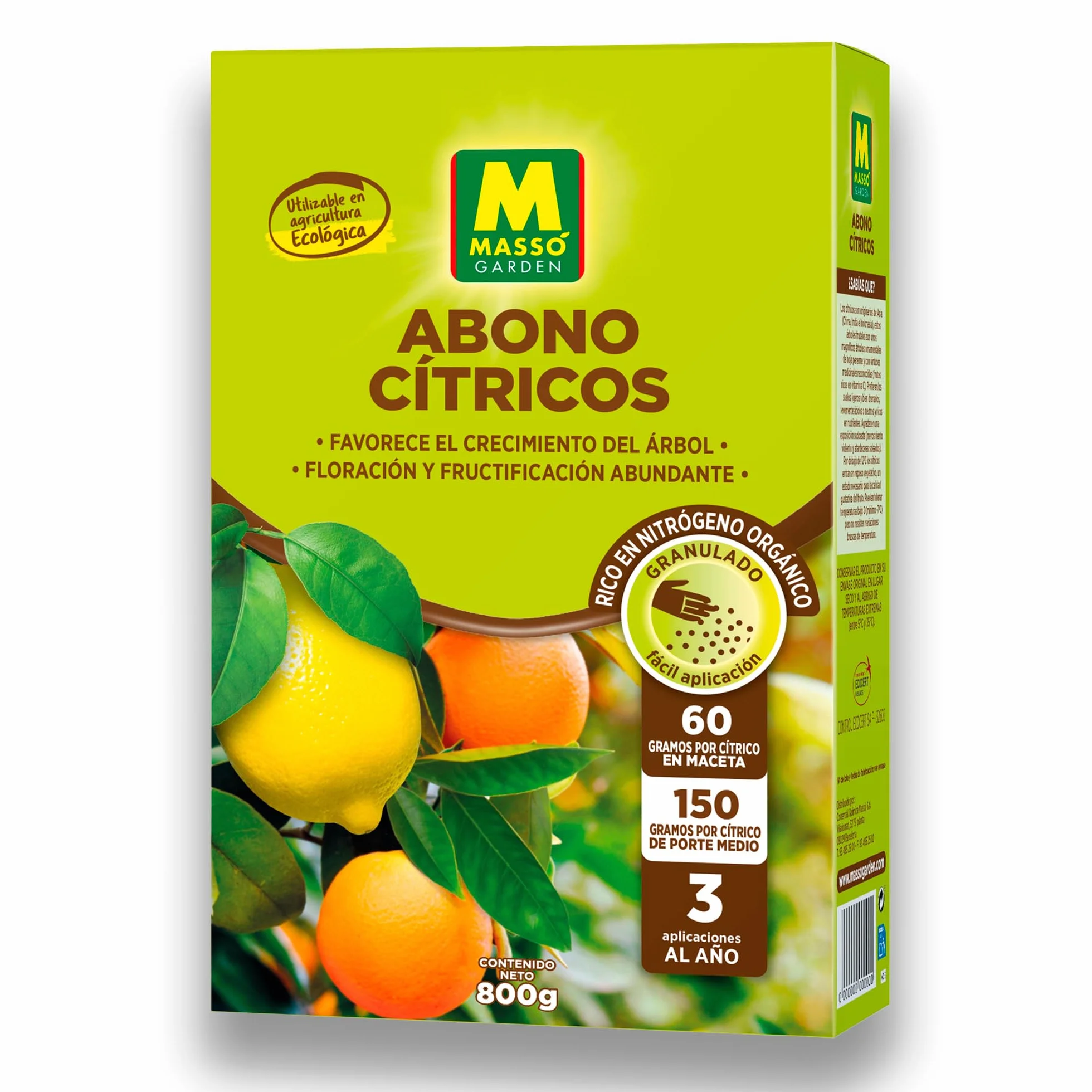 Abono ECOLÓGICO para Cítricos (Limoneros, Mandarinos, Naranjos...) de Gran Efecto Reverdesciente y Capacidad para Mejorar Frutos | Envase 800 GR | Apto Aplicación en Maceta y Suelo | Nexum Market