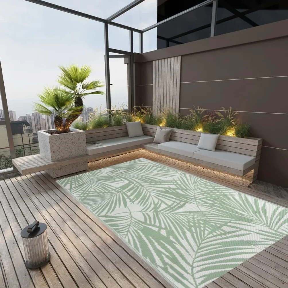 vidaXL Alfombra de Exterior Jardín Patio Terraza Balcón Salón Sala de Estar Piscina Decoración Adorno Alfombrilla Suelo PP Verde 190x290 cm