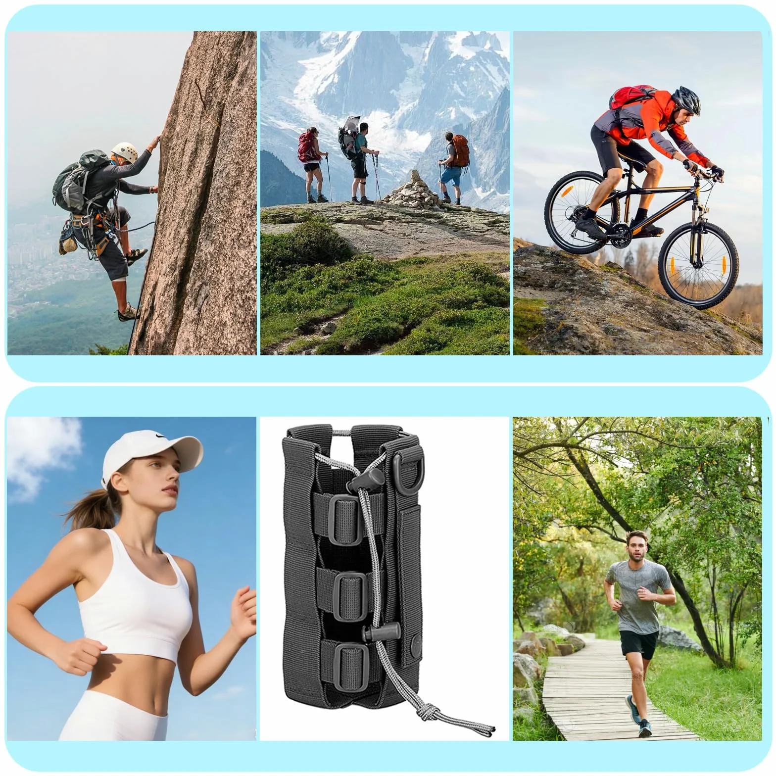 Soporte para botellas de agua ajustable de nailon para mochila, resistente al agua para camping