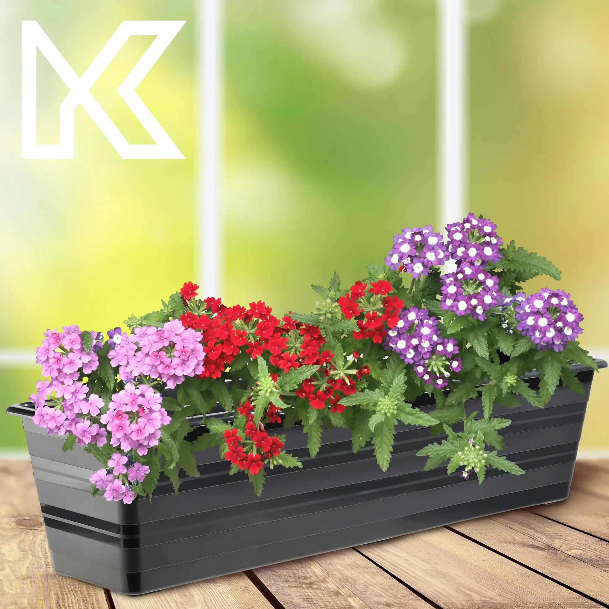 KADAX Juego de jardineras de 6 x 60 cm, color antracita, maceta para balcón de plástico, resistente a la intemperie, maceta, barandilla para flores