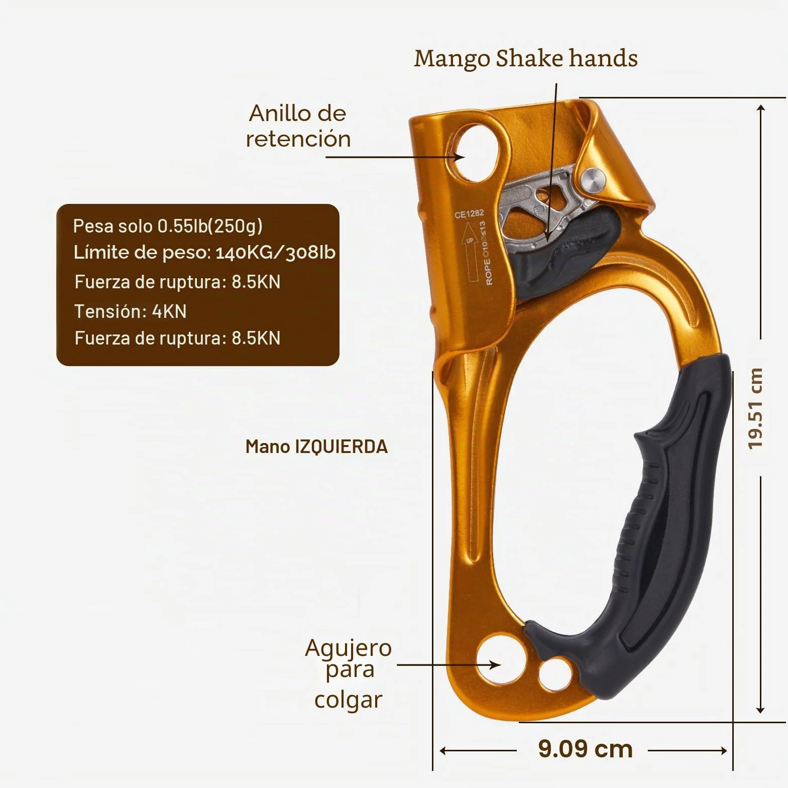 SOB Ascendente de Mano para Escalada en Roca Abrazadera de Cuerda 8-13MM