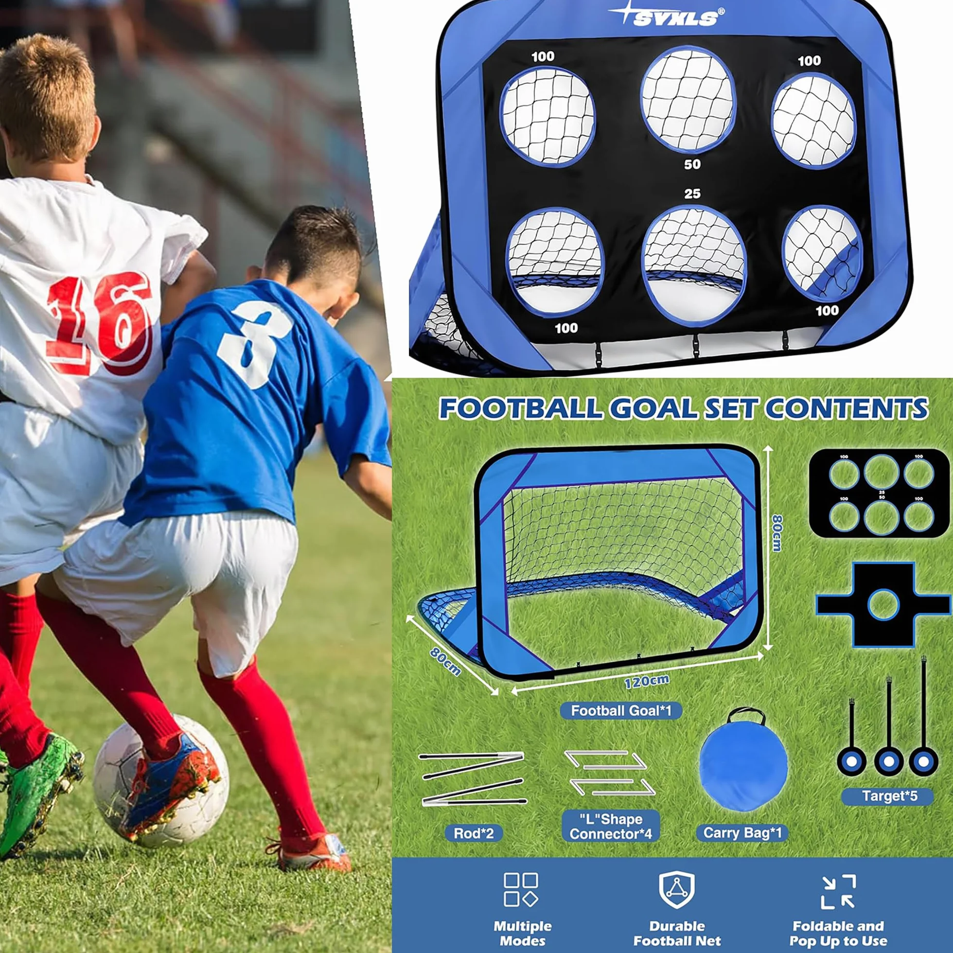 Portería de Fútbol Infantil 4 en 1 Portátil Extraíble para Entrenamiento Interior y Exterior