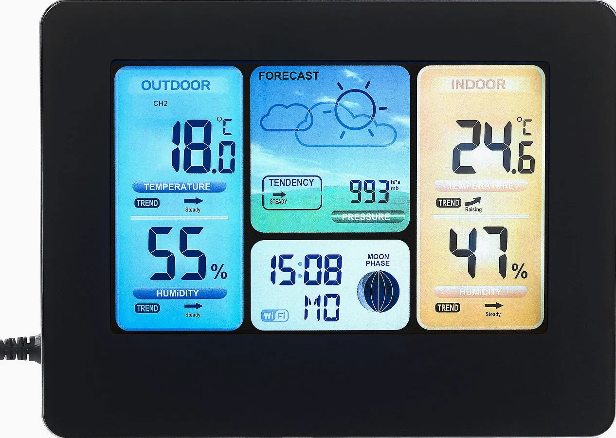 Infactory Estaciones meteorológicas para Exterior - estación meteorológica WiFi: Estación meteorológica inalámbrica, Sensor Exterior, Pantalla a Color (con Pantalla Grande)
