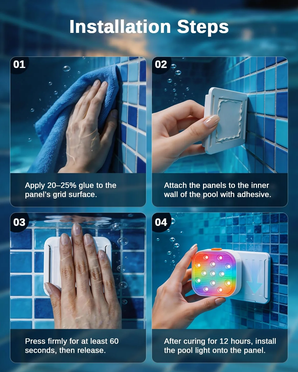 SoulBay - Luces de piscina subacuáticas, 2 piezas de luces magnéticas recargables para bañera de hidromasaje con control remoto, 16 colores y 6 modos dinámicos RGB, accesorios de spa LED impermeables