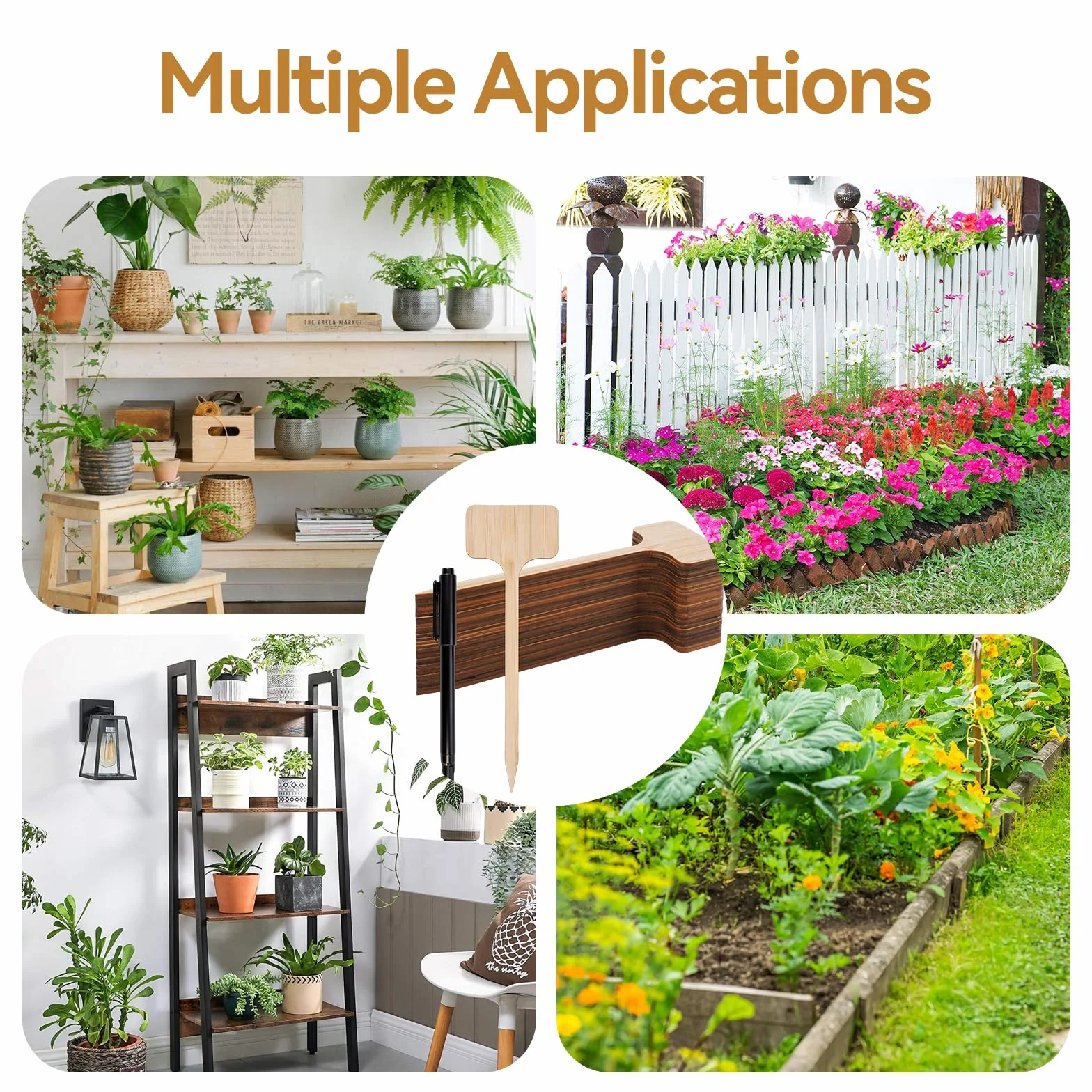 30 Piezas Etiquetas Plantas Bambu con Rotulador de Doble Punta, 18 × 6 cm Etiquetas de Plantas en Forma de T, Carteles Huerto Exterior Pequeños para Semillas Hierbas Vegetales Flores