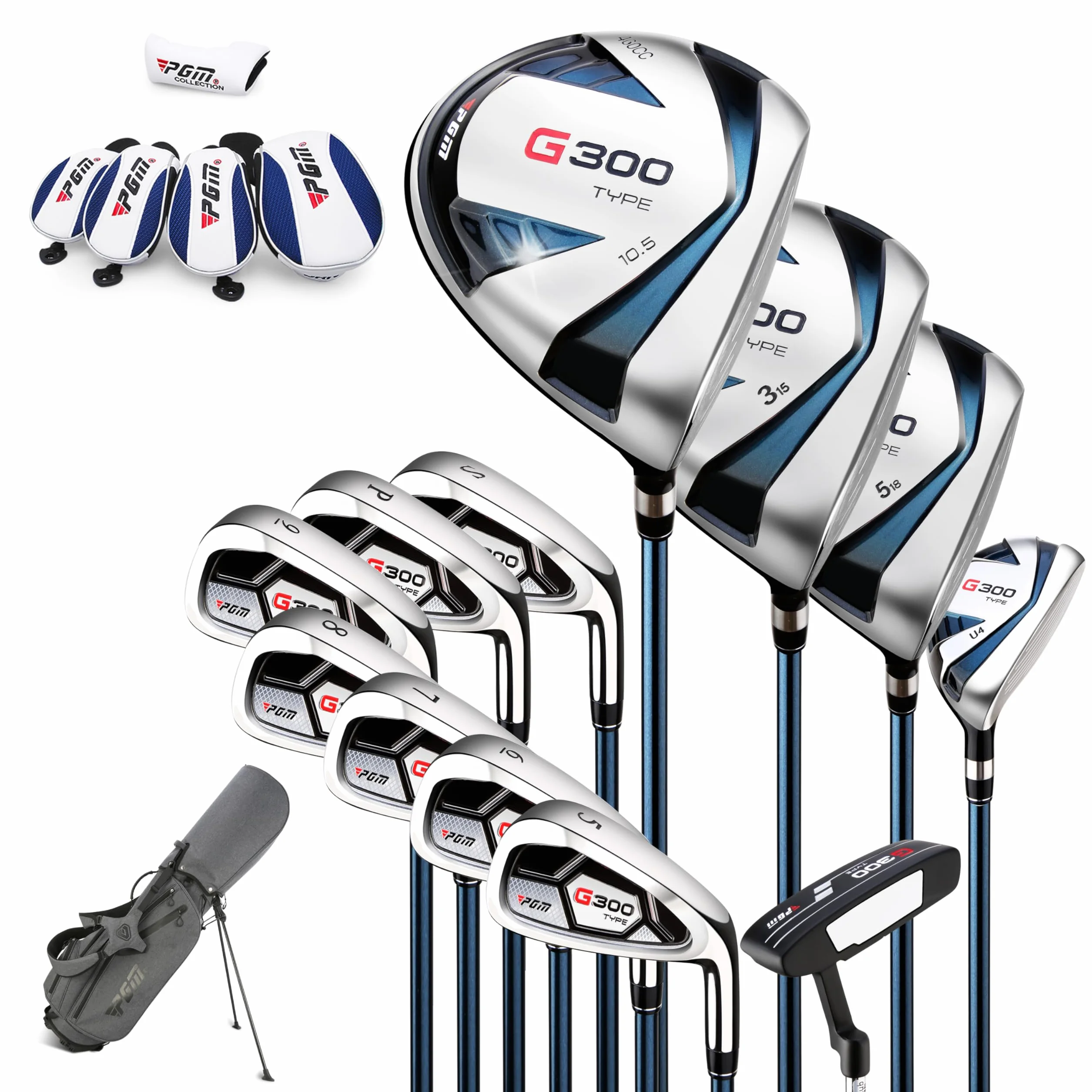 PGM Juego de palos de golf 18 piezas para hombre - Titanio Driver #1, híbrido, hierros, putter, bolsa con 5 fundas