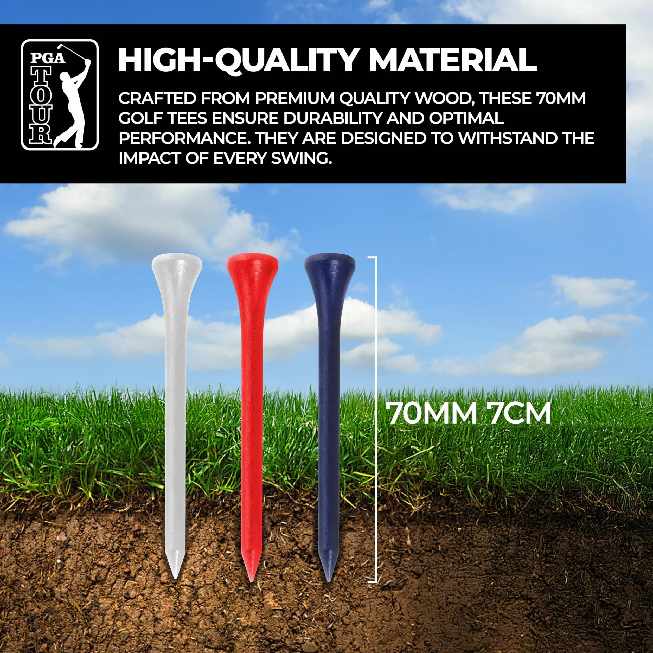 PGA Tour Tees de Golf 7 cm Madera Rojo/Blanco/Azul Paquete 100