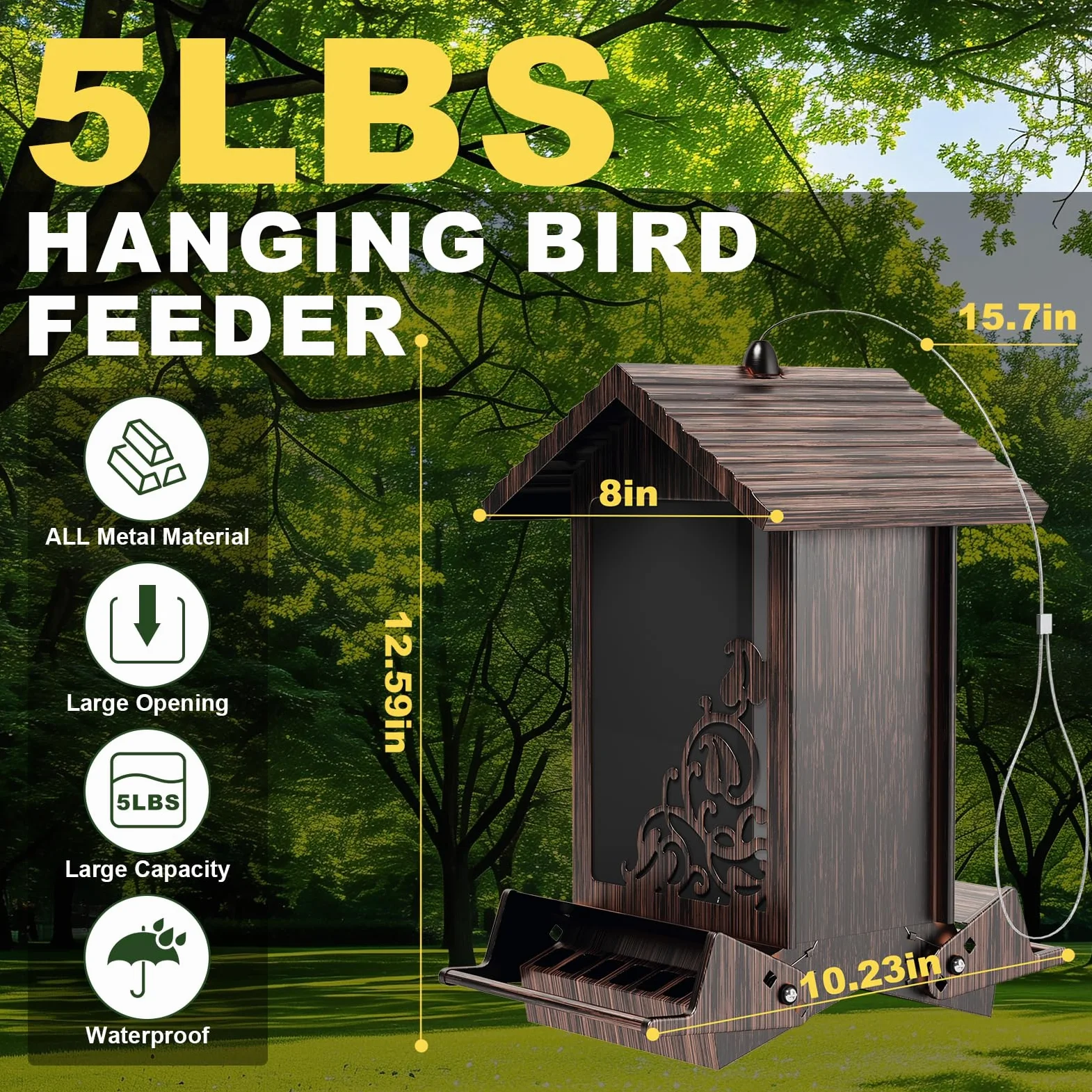 Comedero para pájaros a prueba de ardillas para colgar al aire libre, comedero de semillas de pájaros de metal con perchas bilaterales activadas por peso, comederos de pájaros silvestres de gran