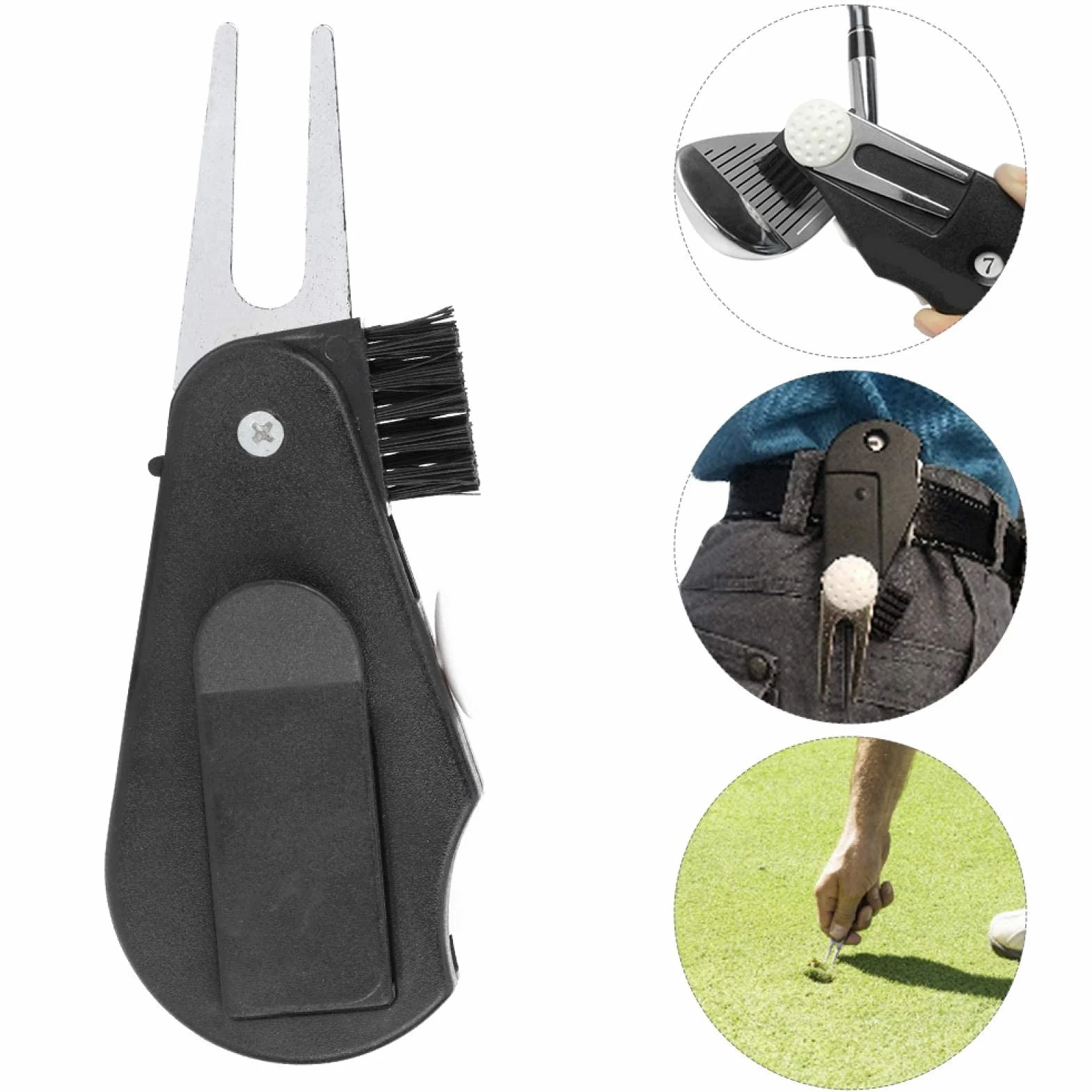 Agatige Golf Divot Tool Marcador Multifunción Pelotas Golf Diapasón Contador Golpes Pinza Cinturón