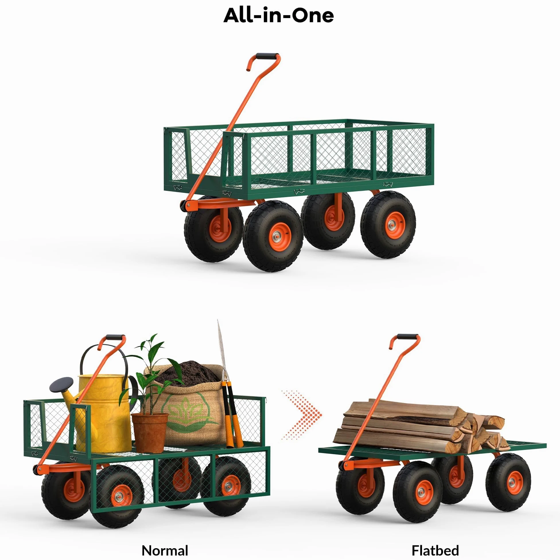 GarveeLife Carrito De Jardín De 500 Lbs, Vagón De Jardín Pesado con Ruedas, Vagón De Carrito De Utilidad Al Aire Libre con Lados