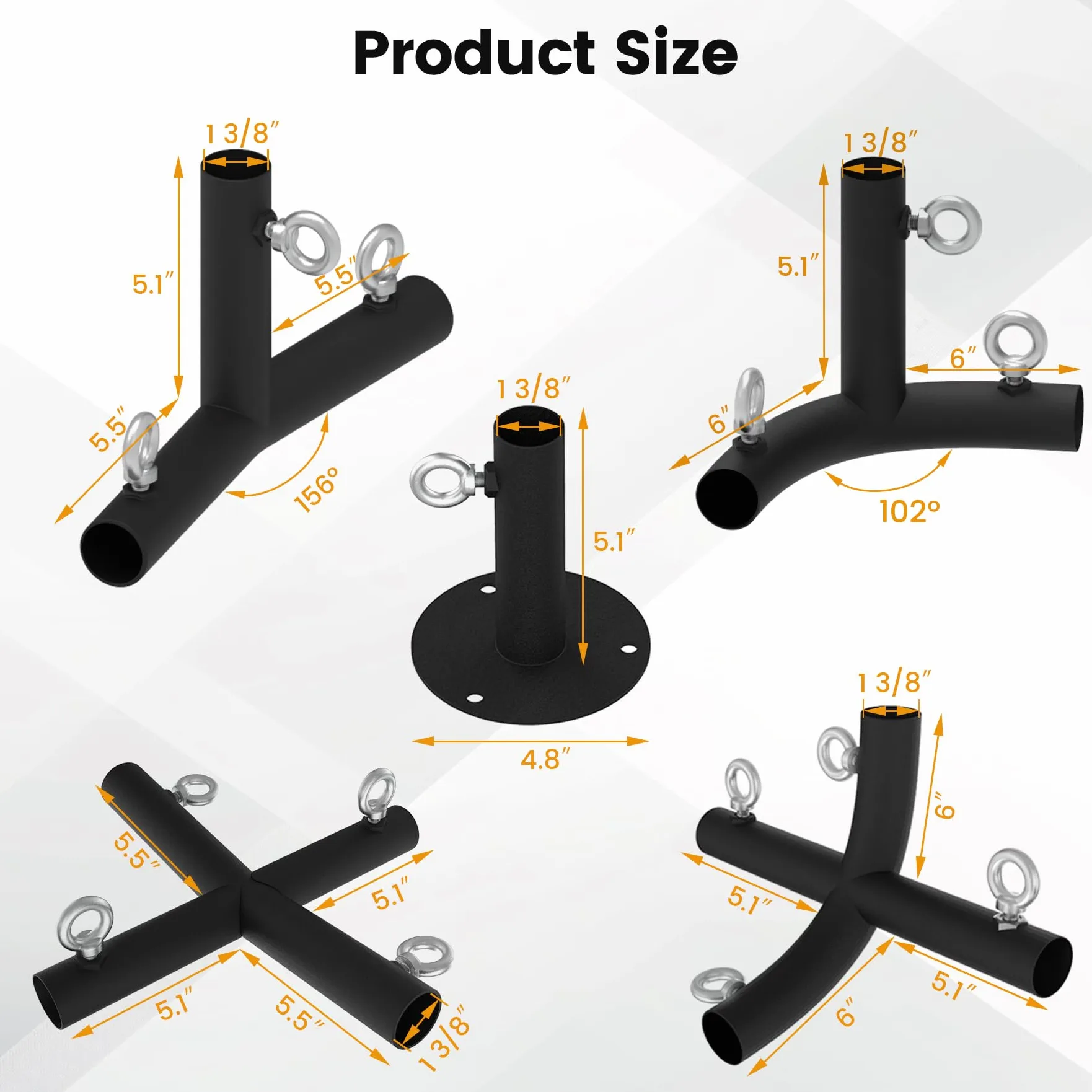Accesorios de toldo de 1 3/8 pulgadas para piezas de marco de cochera de 8 patas, accesorios de tubería de toldo negro con pernos de ojo, kit de marco de cochera, conectores de pico bajo con