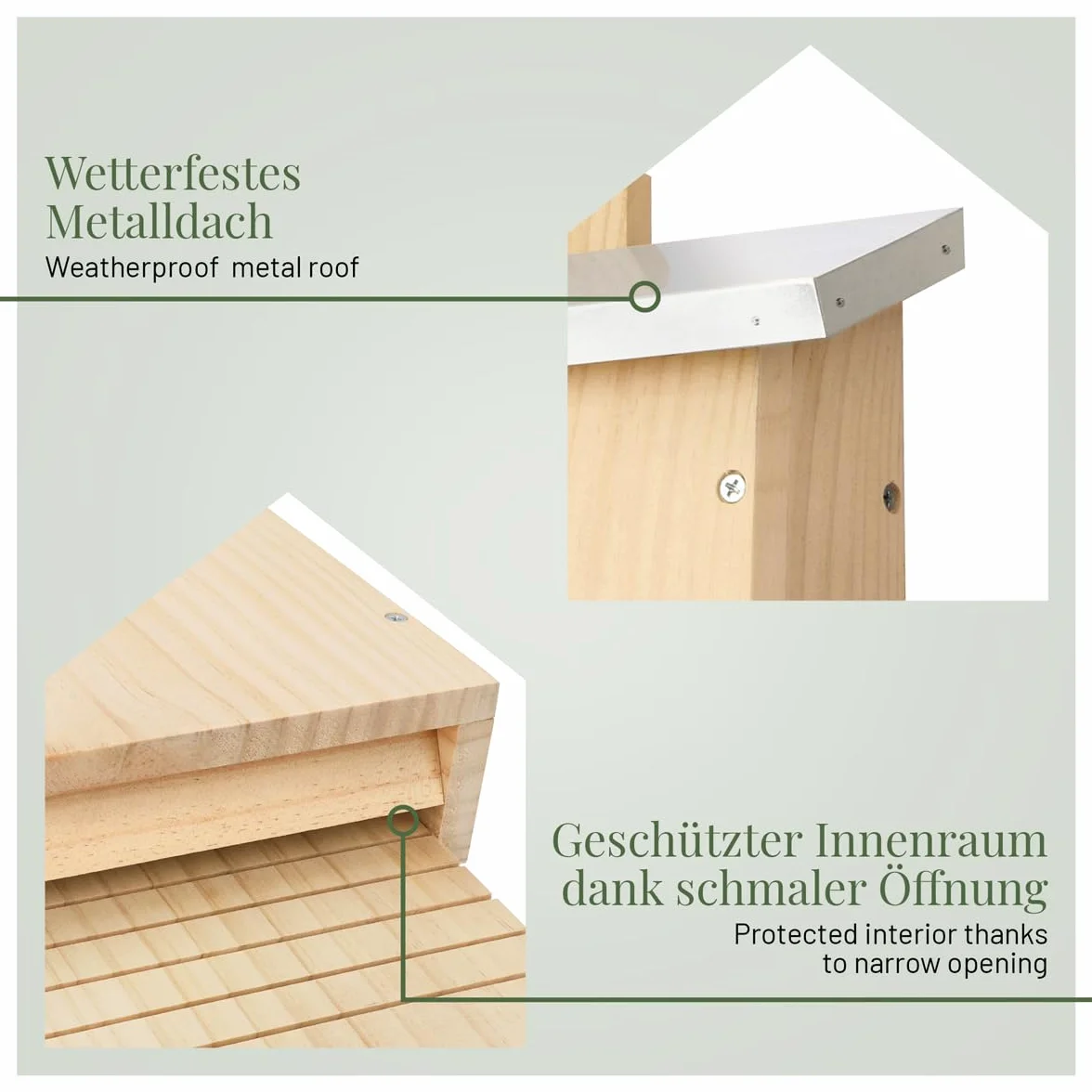 WILDLIFE HOME I Gran caja pesada para murciélagos según NABU – atornillada de madera maciza y 100% resistente a la intemperie, sin tratar, casa de murciélagos y nido, para verano e invierno