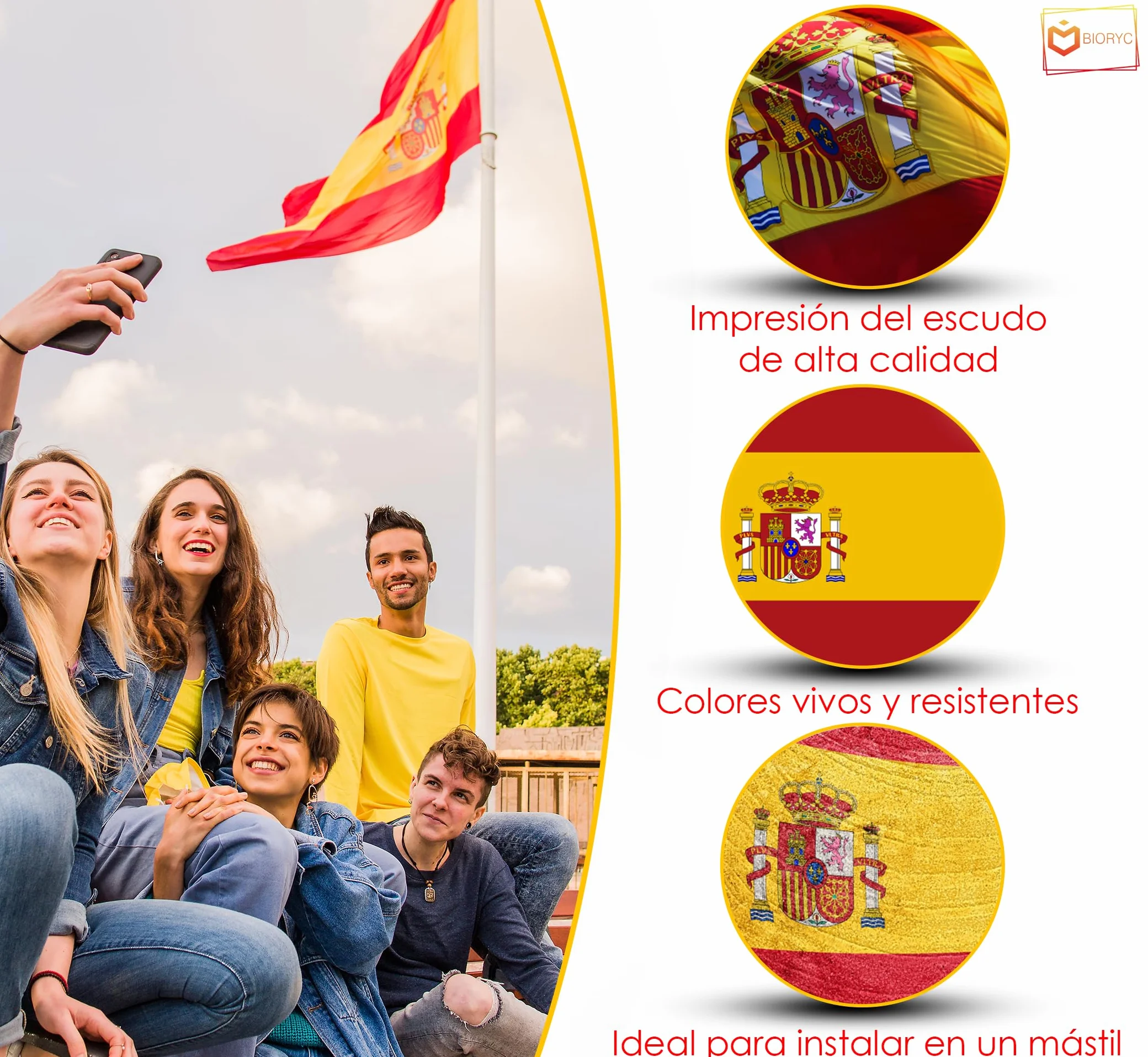 Bandera Exterior 150x90 cm. Bandera Poliéster Reforzado 110g/m² y 2 Ojales de Metal. Para Balcón, Jardín, Eventos Deportivos. Incluye: Pintacaras y Pegatinas. Mundial 2026 (SP_P)