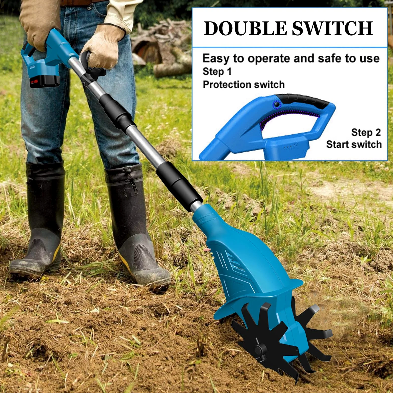 Cultivador a batería para baterías Makita de 18 V, motocultivador eléctrico de 300 W para la labranza y la jardinería, con 10 cm de Ancho de Trabajo y 15 cm de Profundidad de Trabajo, 360 RPM