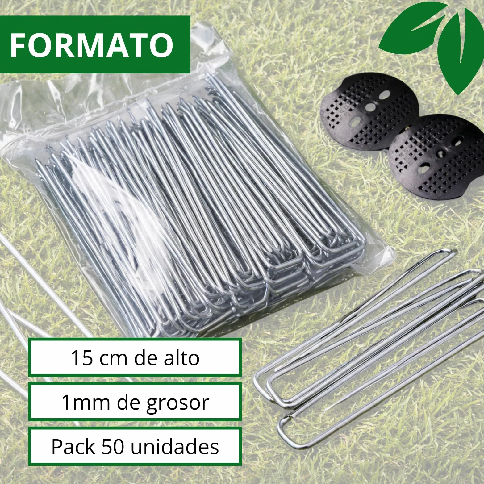 PLANTAWA Piquetas de Metal 50 Unidades | Anclaje para césped Artificial, Malla antihierbas y Lonas de jardín | Fijación Resistente, instalación rápida y sujeción Estable en Todo Tipo de terrenos