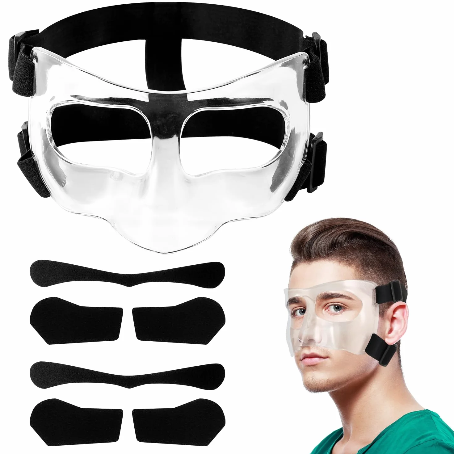 Protector Nasal Ajustable Transpirable Transparente con Acolchado para Deporte Baloncesto Fútbol