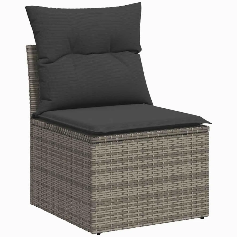 vidaXL Silla de Jardín sin Reposabrazos con Cojines, Sofá Modular, Sillón Individual, Asiento para Patio Terraza Balcón, Ratán PE Gris