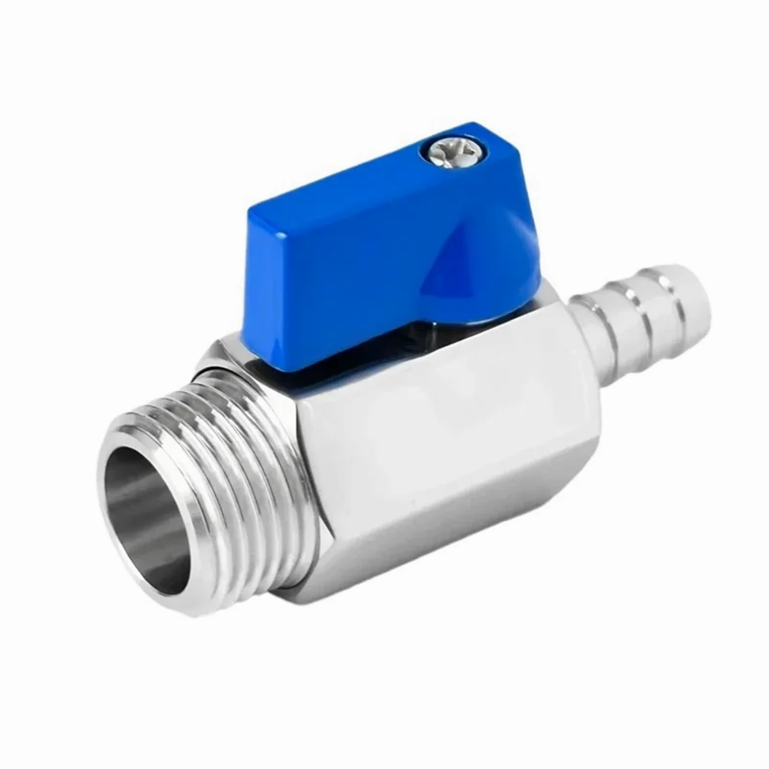 Mini válvula de Bola Plateada - Válvula de Gas de 2 vías 304 SS con Adaptador Pagoda, diámetro Interior de Manguera de 7 mm, conexión Macho, 1 Pieza(Male 16mm 1/2inch)