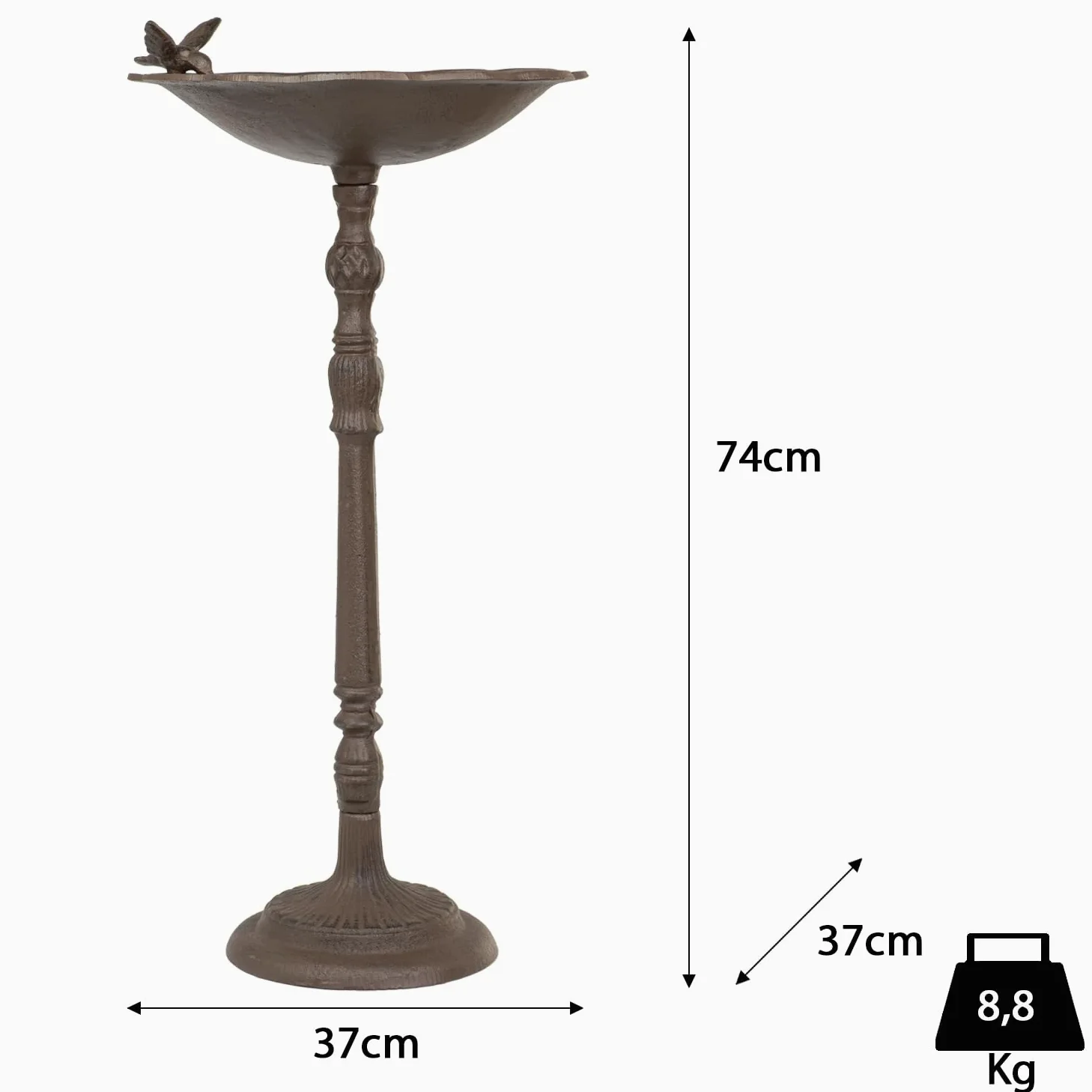 Moritz Bebedero para pájaros de hierro fundido con soporte, diseño antiguo, 72 cm de alto, color marrón