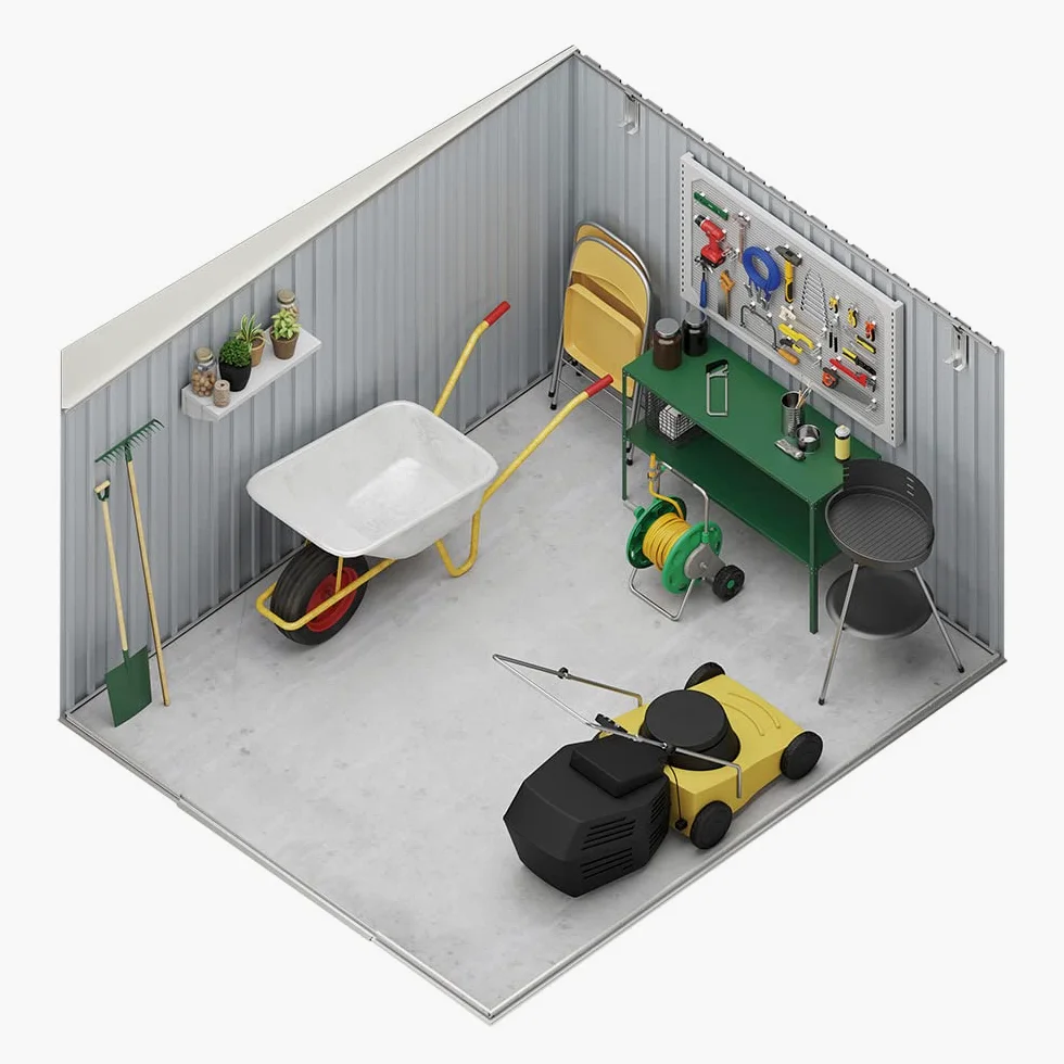 Caseta Jardín Exterior 5,44 m2 Latte – Color Metalizado Premium - Tragaluz de Policarbonato – Puerta Corredera Doble – Techo Inclinado - Cobertizo para terraza metálico de Almacenamiento