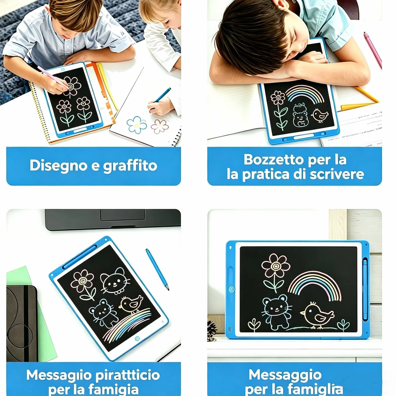 Tableta gráfica LCD 10 pulgadas azul con bolígrafo integrado – Pizarra electrónica para dibujo – Impermeable y a prueba de golpes para niños