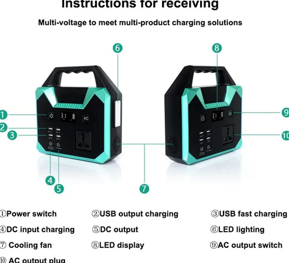 Estación de energía portátil, Paquete de batería de Litio de Respaldo para Campamento de 40800 mAh/150 WH, con Toma de CA de 110 V-220 V/100 W, para campamentos en vehículos recrea