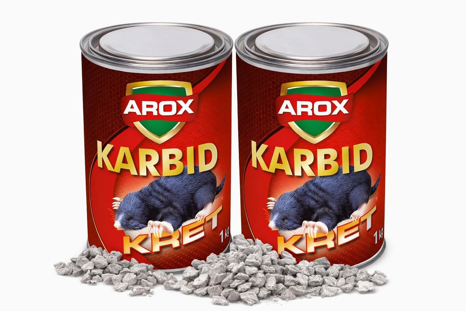 AROX Karbid KRET 2 kg (2 x 1 kg) – Carburo de calcio profesional contra topos – Repelente potente para jardín, césped y terrenos – Granulado para uso exterior